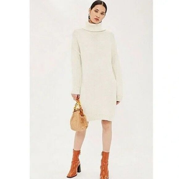 Topshop Turtleneck Sweater Dress Tunic - size 6 in Oat - Picture 2 of 16